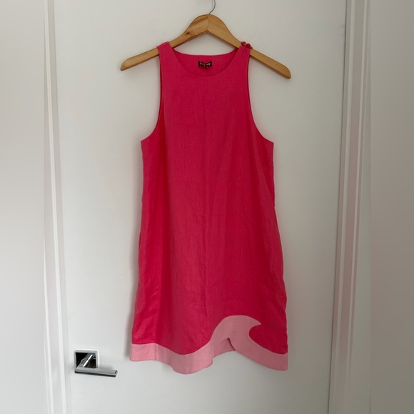 Staud M Allori Pink Linen Shift Dress Wave Hem - Picture 5 of 11